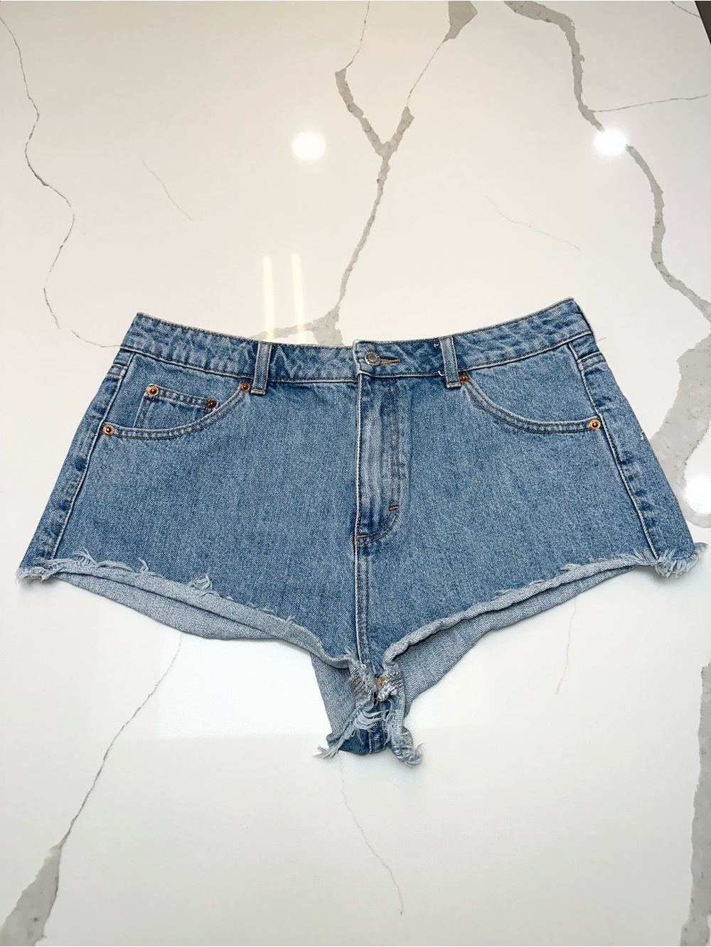 Topshop Light Blue Distressed Denim Shorts